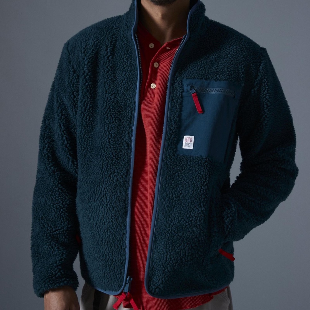 NWOT $169 TOPO Hi Pile Fleece Jacket in Blue sz M